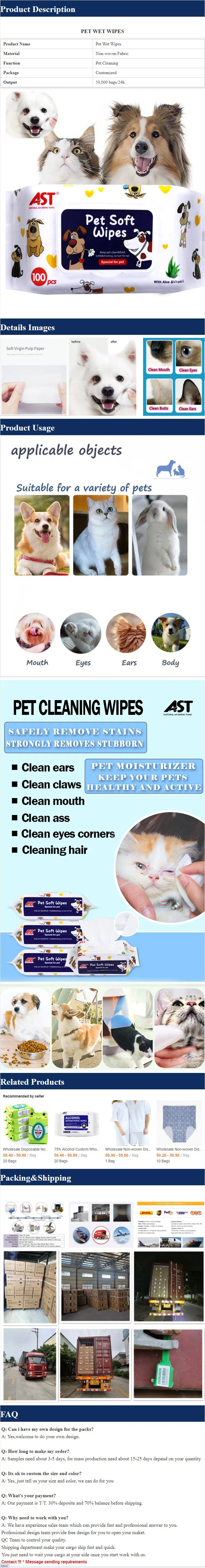 Ast Safety Ingredient Non-Woven Fabric Pet Wet Wipes