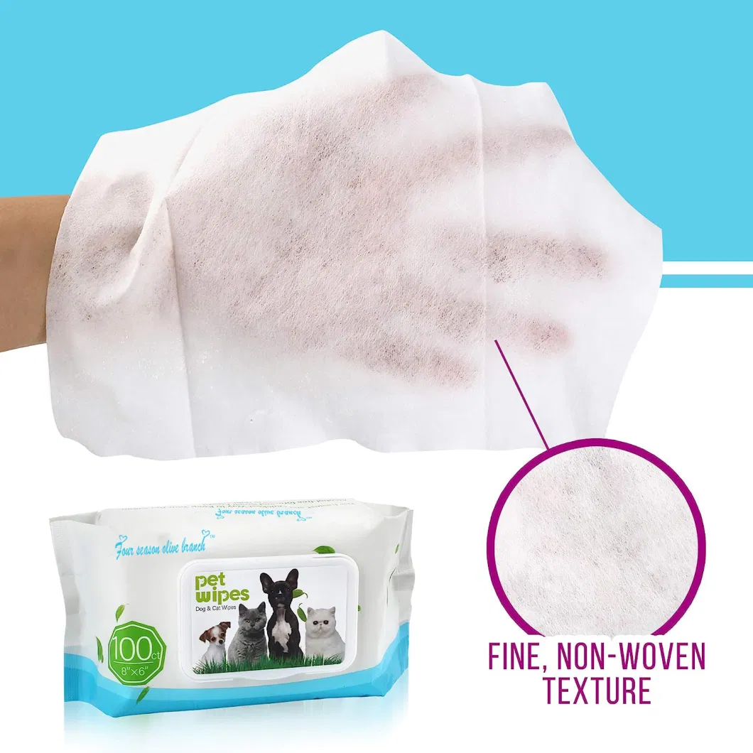 OEM 100% Bamboo Fiber Pet Wipes - Hypoallergenic Dog and Cat Cleaning Wipes with Aloe Vera- Alcohol and Paraben-Free Deodorizing Pet Wipes