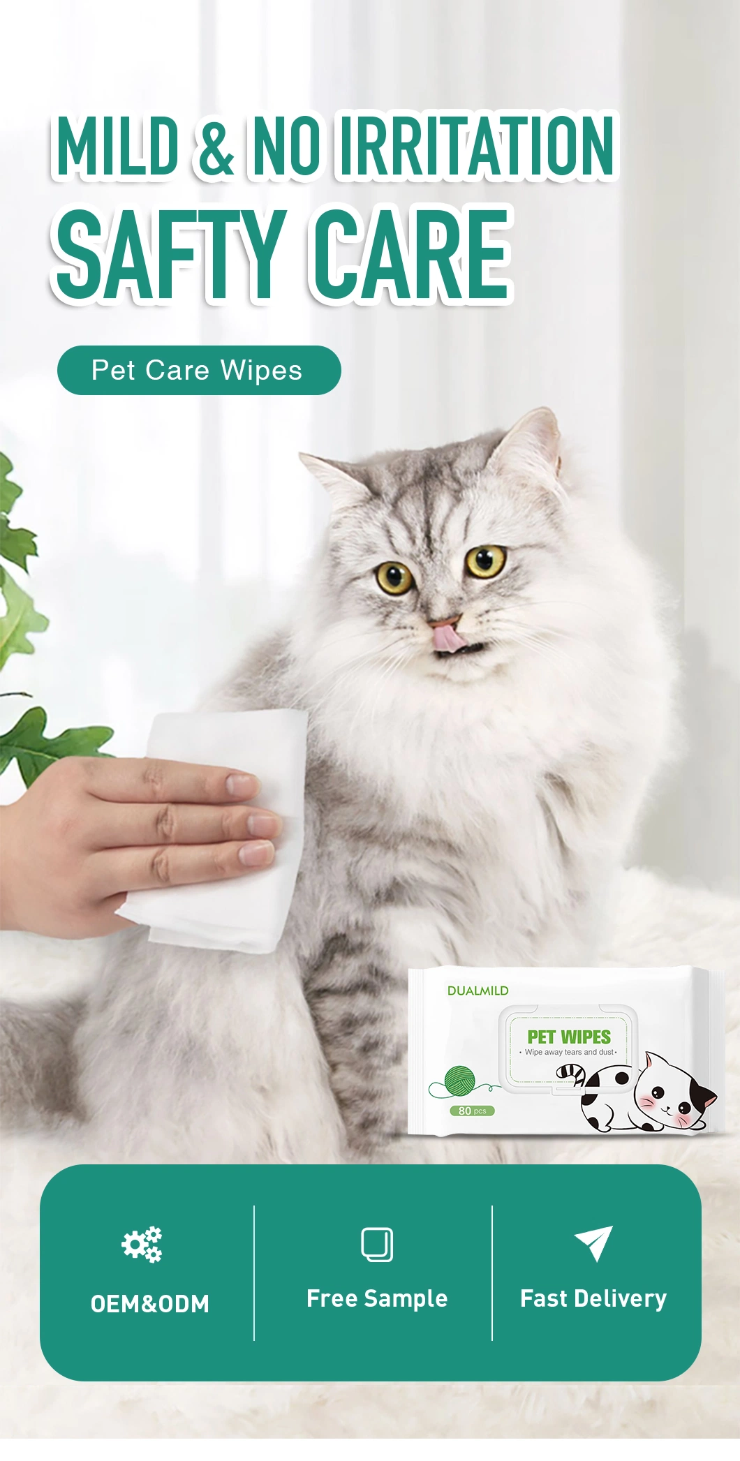 OEM Pet Wipes 100% Natural Plant Based with Organic Antioxidants